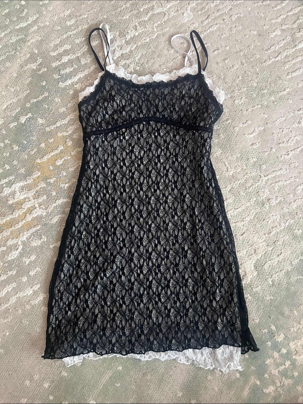 wild fable Black Lace Slip Dress with White Trim